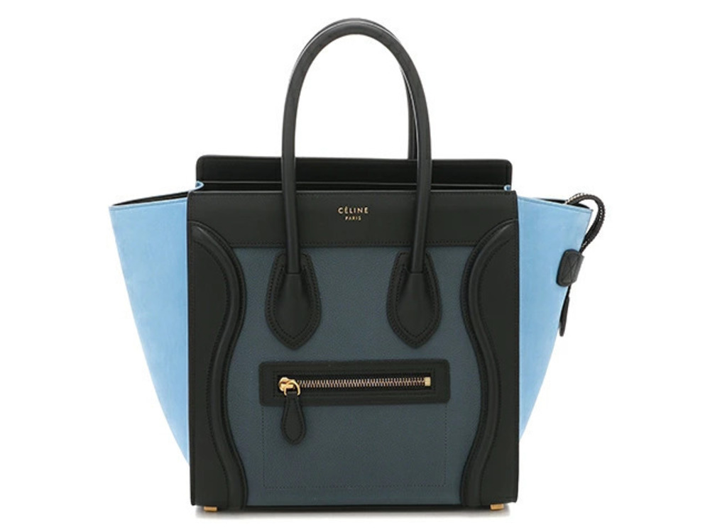 Celine Luggage Tote Shopper Blue Black Calfskin Handbag